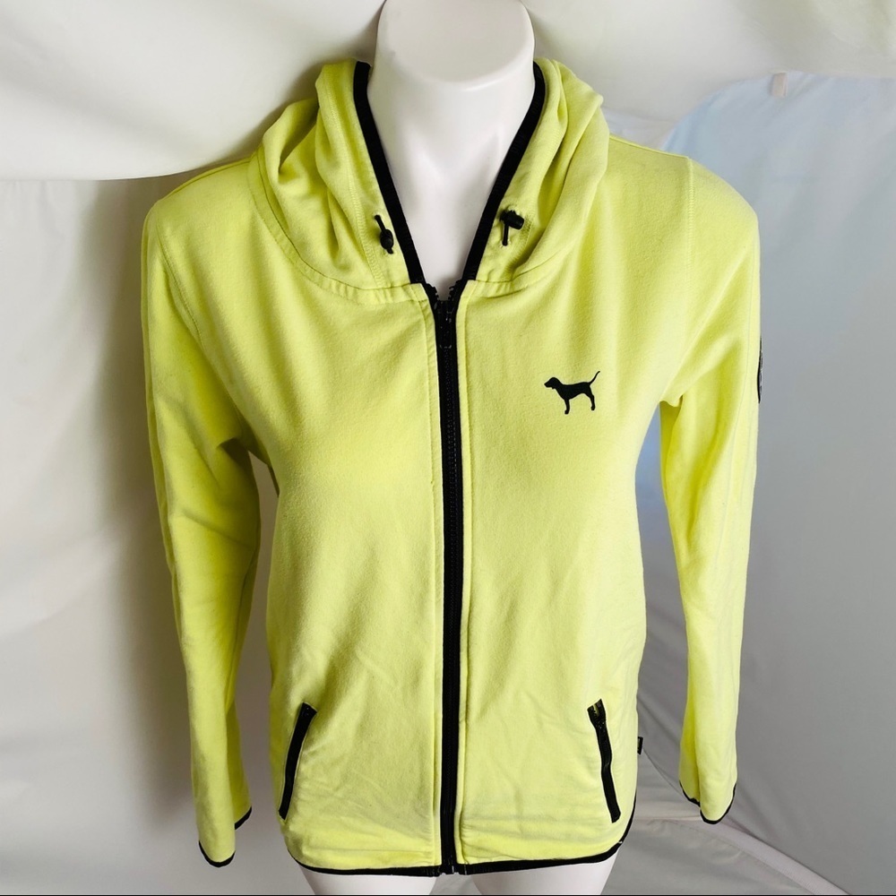 Victoria’s Secret PINK neon yellow and black full zip hoodie